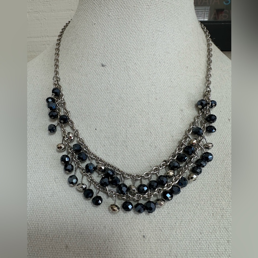 Silvertone tiny dangle bead necklace